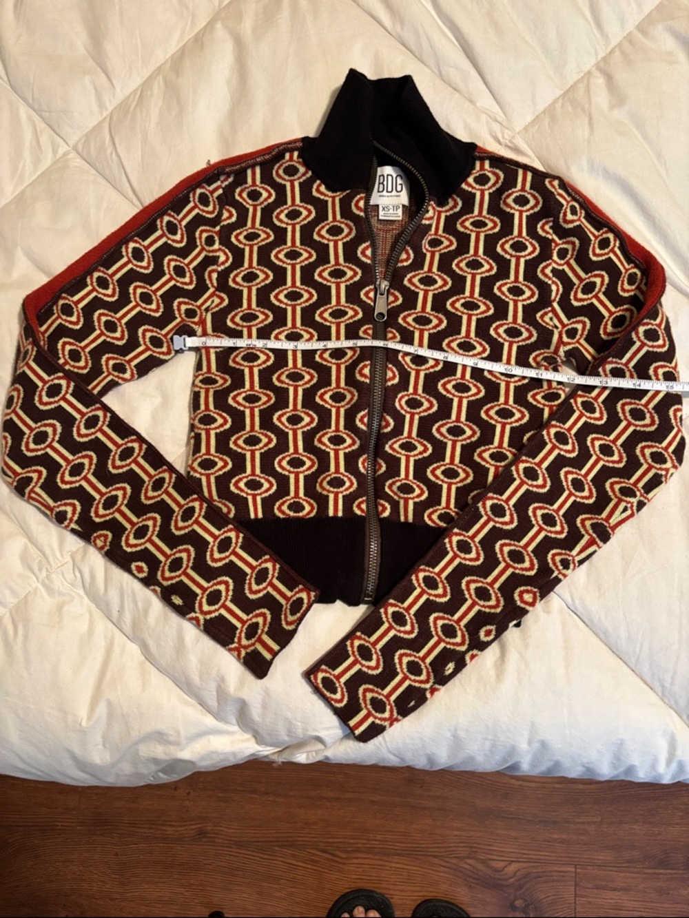 Urban Outfitters BDG Zip-Front Geometric Bomber Jacket in Brown & Red